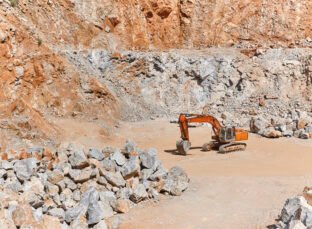Heavy excavator on a quarry. Excavation machinery. Earthmover